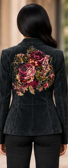 Midnight Garden Embellished Suede-Look Blazer