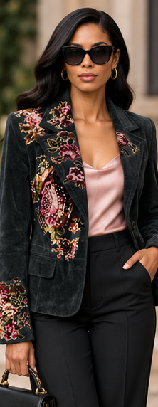 Midnight Garden Embellished Suede-Look Blazer