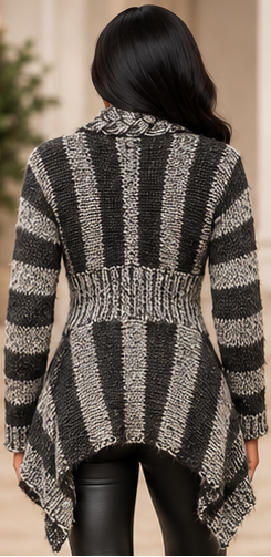 Noir & Oatmeal Braided Waterfall Cardigan