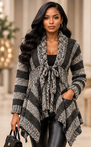 Noir & Oatmeal Braided Waterfall Cardigan