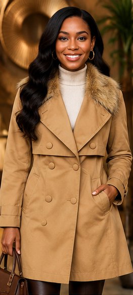 Camel Luxe Faux-Fur Collar Trench Coat