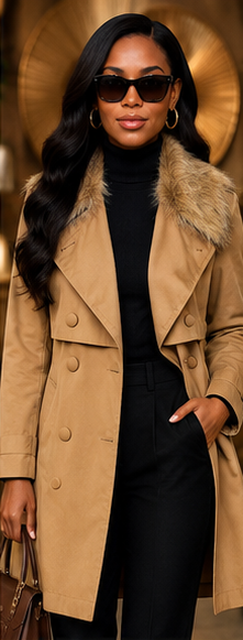 Camel Luxe Faux-Fur Collar Trench Coat