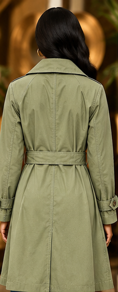 Sage Avenue Contrast-Stitch Belted Trench Coat