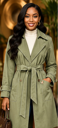 Sage Avenue Contrast-Stitch Belted Trench Coat