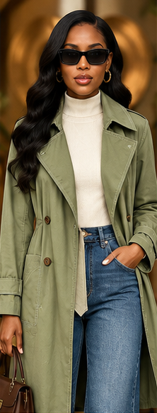 Sage Avenue Contrast-Stitch Belted Trench Coat