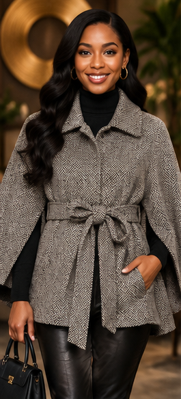 Heritage Weave Belted Cape Coat