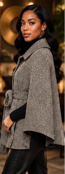 Heritage Weave Belted Cape Coat