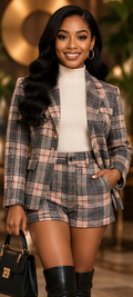 Blush Avenue Plaid Blazer & Shorts Set