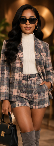 Blush Avenue Plaid Blazer & Shorts Set