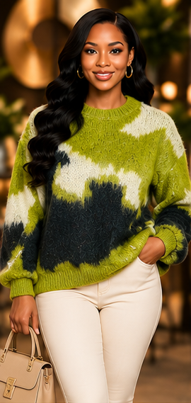 Electric Moss ROEY WANG Abstract Knit Sweater