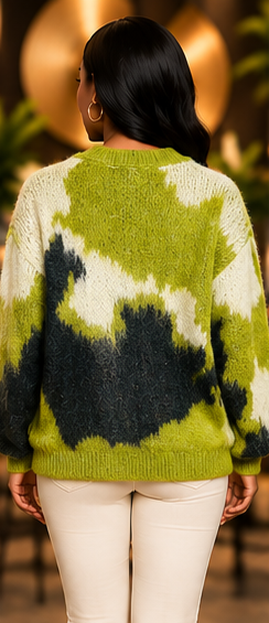 Electric Moss ROEY WANG Abstract Knit Sweater