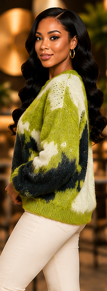 Electric Moss ROEY WANG Abstract Knit Sweater