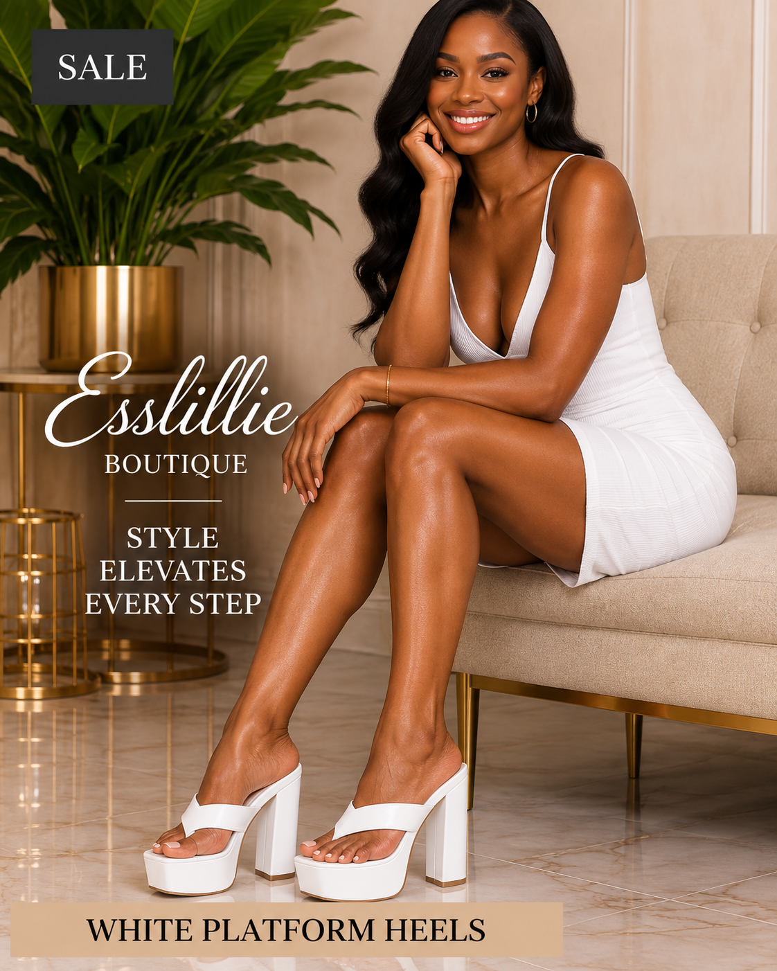 EGO White Platform Thong Heels