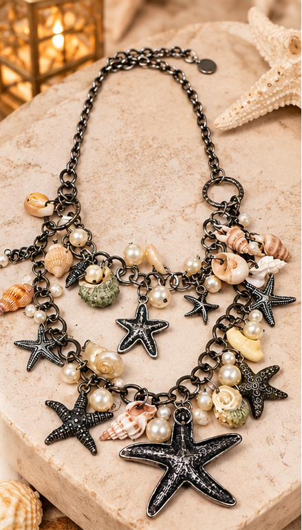 Seaside Treasures Starfish & Shell Charm Necklace