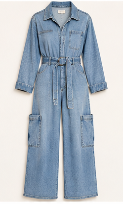 Blue Hour Belted Denim Utility Jumpsuit