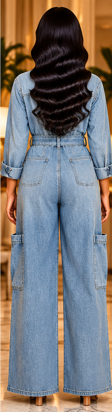 Blue Hour Belted Denim Utility Jumpsuit
