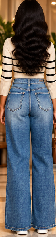 Downtown Distressed Wide-Leg Jeans