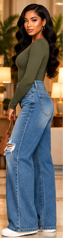 Downtown Distressed Wide-Leg Jeans