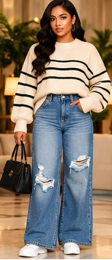 Downtown Distressed Wide-Leg Jeans