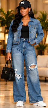 Downtown Distressed Wide-Leg Jeans