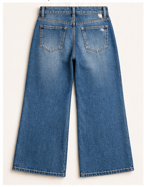Downtown Distressed Wide-Leg Jeans