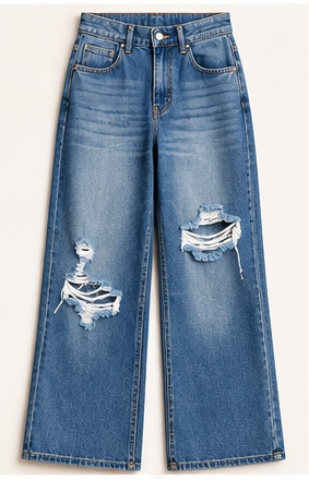 Downtown Distressed Wide-Leg Jeans