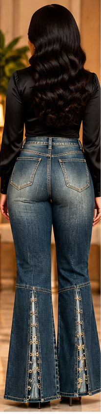 Golden Rose Embroidered Flare Jeans