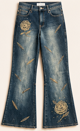 Golden Rose Embroidered Flare Jeans