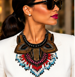 Midnight Carnival Beaded Fringe Statement Necklace