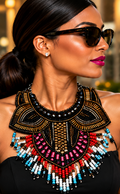 Midnight Carnival Beaded Fringe Statement Necklace