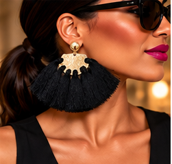 Midnight Noir Black Tassel Statement Earrings