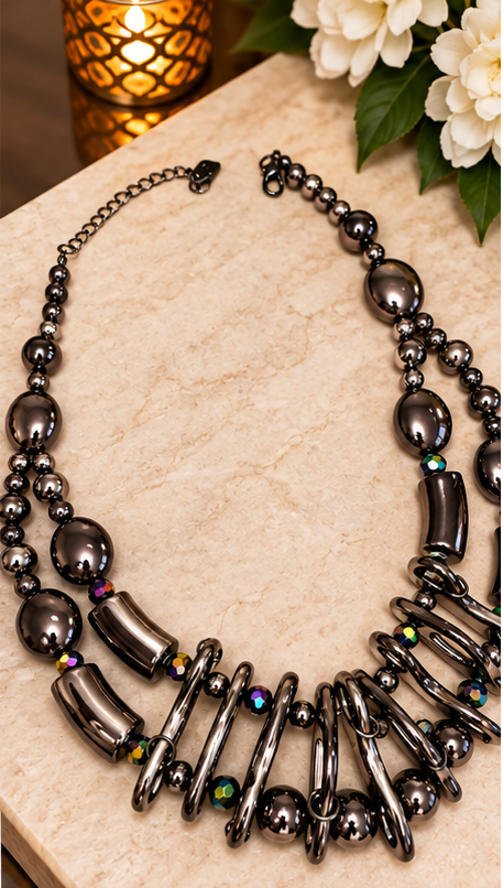 Midnight Orbit Gunmetal Statement Necklace