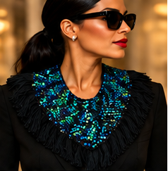 Midnight Peacock Sequin Fringe Statement Collar