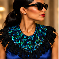 Midnight Peacock Sequin Fringe Statement Collar