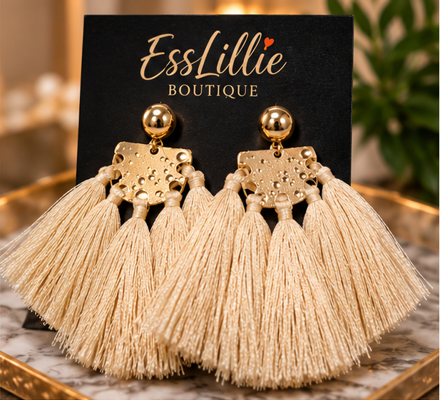 Champagne Cascade Gold-Tone Tassel Statement Earrings
