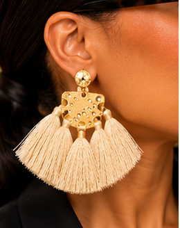 Champagne Cascade Gold-Tone Tassel Statement Earrings