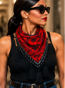 Red Rebel Paisley Tassel Scarf