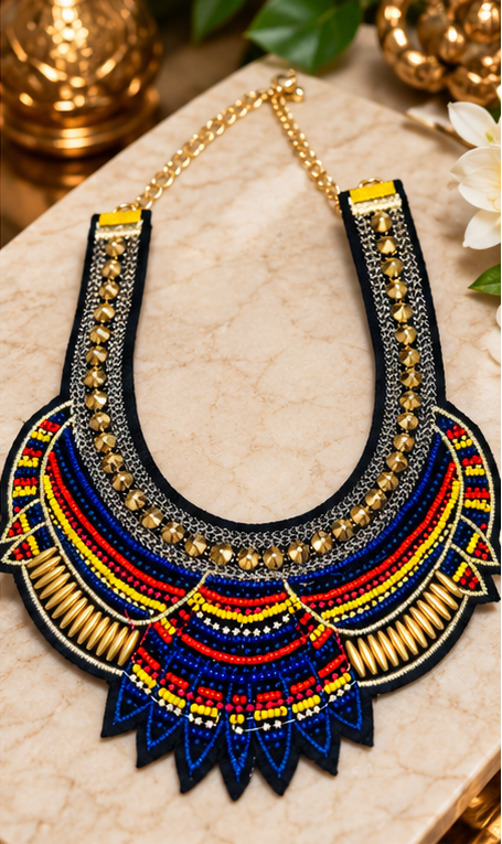 Royal Mosaic Embellished Statement Collar Necklace
