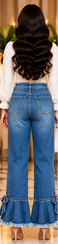 Blue Belle Bow-Tie Ruffle Jeans