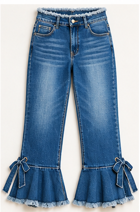 Blue Belle Bow-Tie Ruffle Jeans