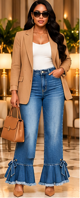 Blue Belle Bow-Tie Ruffle Jeans