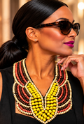 Sunset Mosaic Beaded Statement Necklace