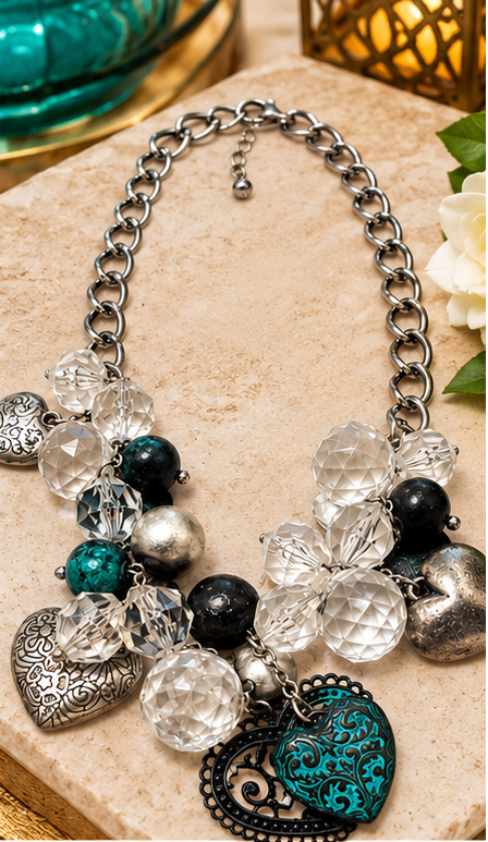 Turquoise Heartbeat Charm Statement Necklace