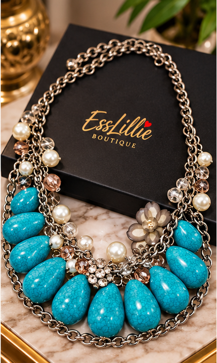 Turquoise Cascade Layered Statement Necklace